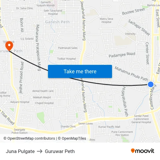 जुना पुलगेट to गुरुवार पेठ map