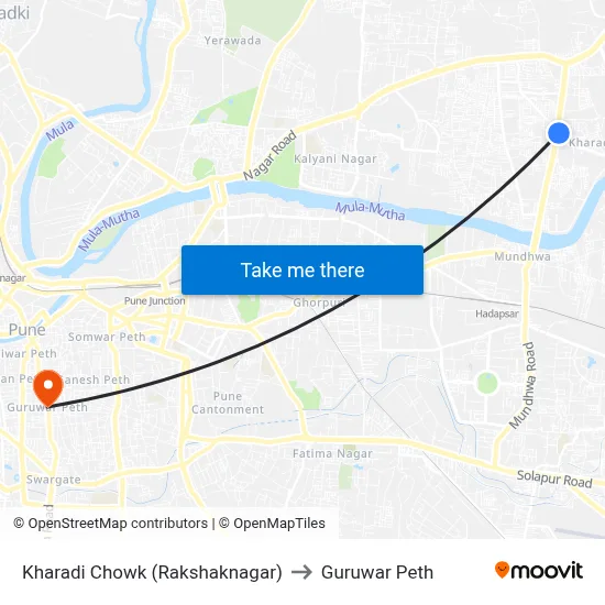 Kharadi Chowk (Rakshaknagar) to Guruwar Peth map