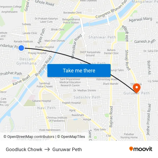 गुडलक चौक to गुरुवार पेठ map