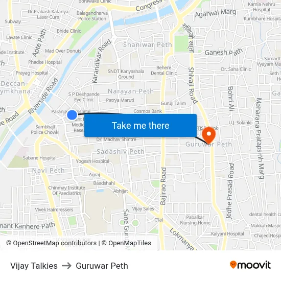 Vijay Talkies to Guruwar Peth map