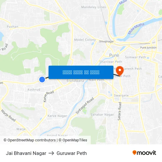 जय भवानी नगर to गुरुवार पेठ map