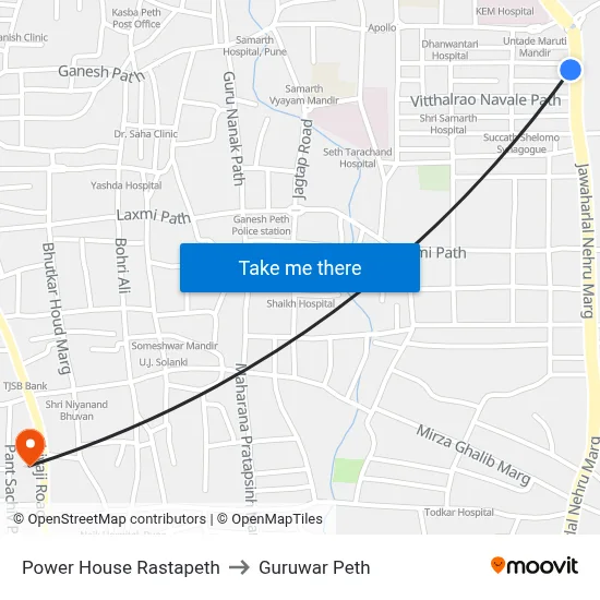 पावर हाउस रास्तापेठ to गुरुवार पेठ map