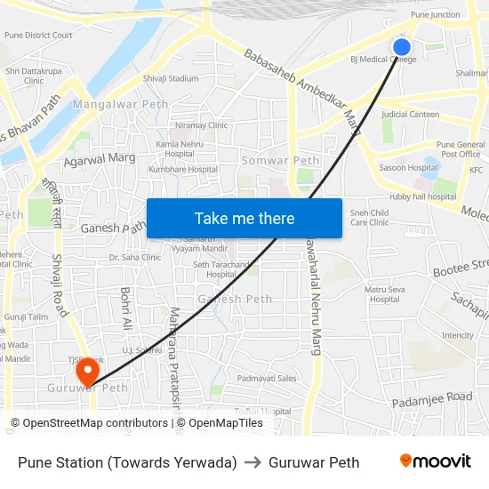 पुणे स्टेशन (येरवडा की ओर) to गुरुवार पेठ map