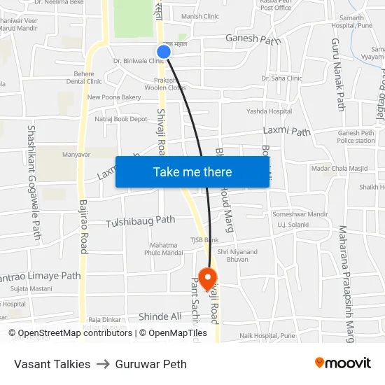 Vasant Talkies to Guruwar Peth map