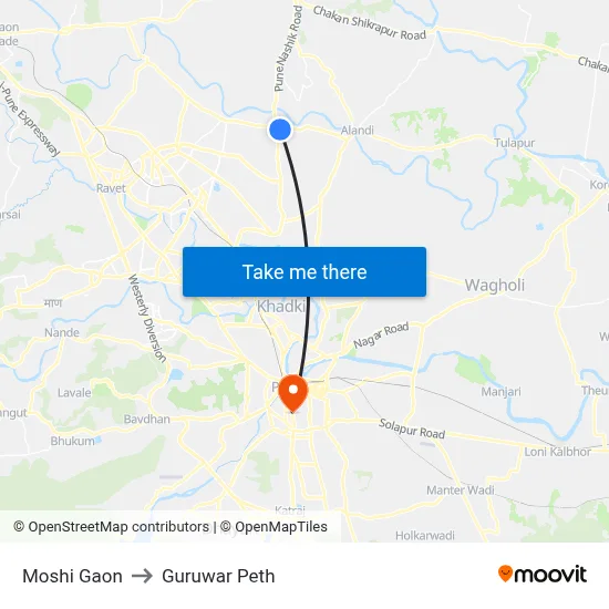 Moshi Gaon to Guruwar Peth map