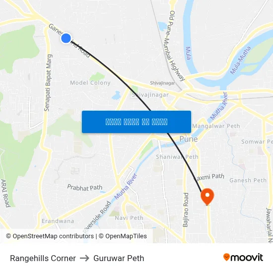 रेंजहिल्स कॉर्नर to गुरुवार पेठ map