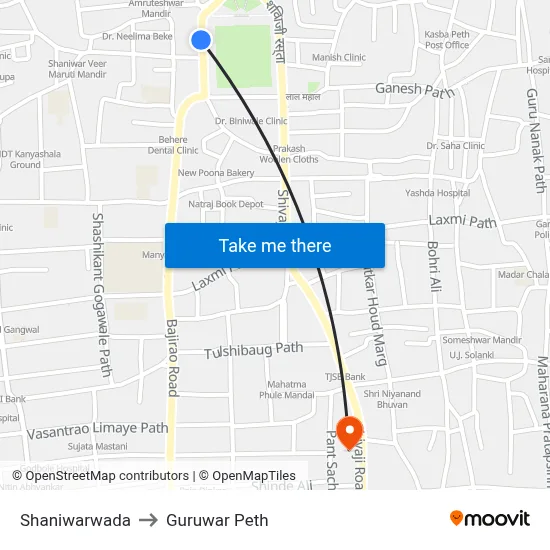 Shaniwarwada to Guruwar Peth map