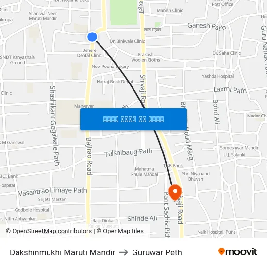 दक्षिणमुखी मारुति मंदिर to गुरुवार पेठ map