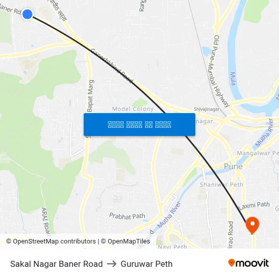 साकाळ नगर बाणेर रोड to गुरुवार पेठ map