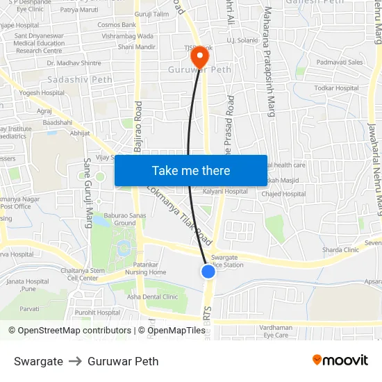 Swargate to Guruwar Peth map