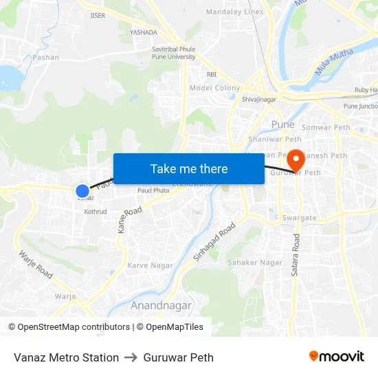 Vanaz Metro Station to गुरुवार पेठ map