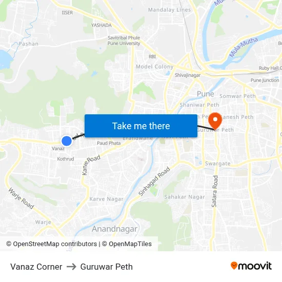 वनाज कॉर्नर to गुरुवार पेठ map