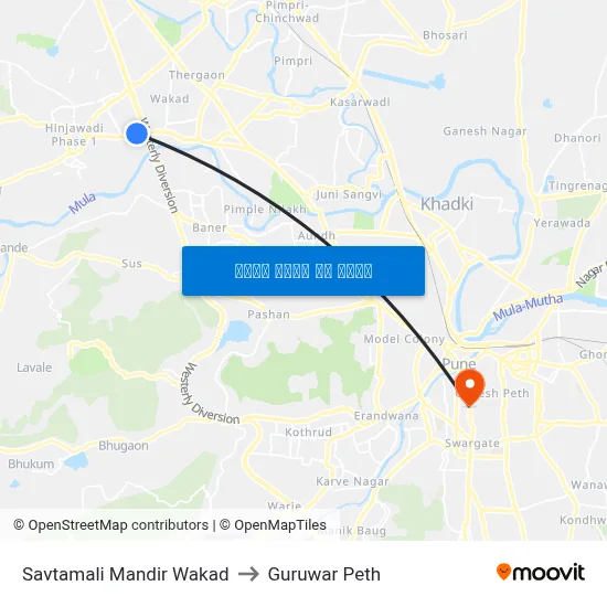 सावतामाळी मंदिर वाकड to गुरुवार पेठ map