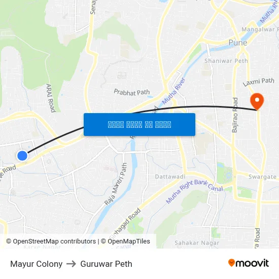 मयूर कॉलोनी to गुरुवार पेठ map