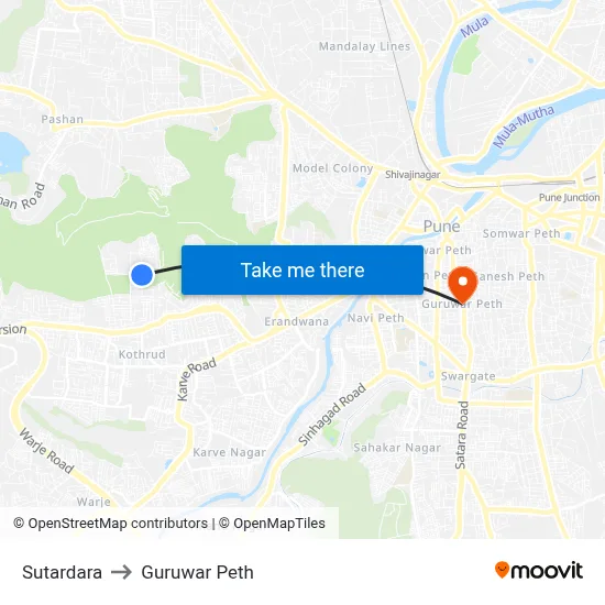 Sutardara to Guruwar Peth map