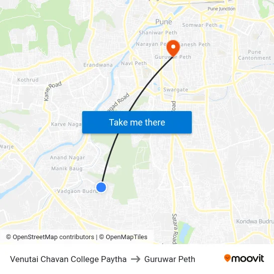 वेणुताई चव्हाण कॉलेज पायथा to गुरुवार पेठ map