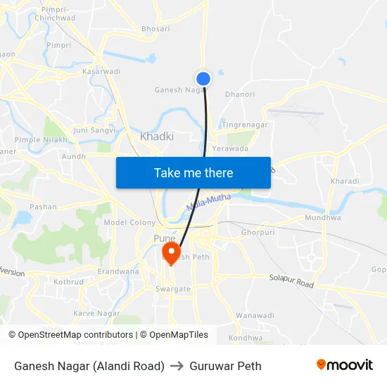गणेश नगर (आलंदी रोड) to गुरुवार पेठ map