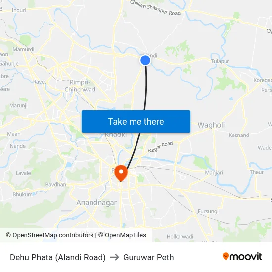 देहू फाटा (आळंदी रोड) to गुरुवार पेठ map