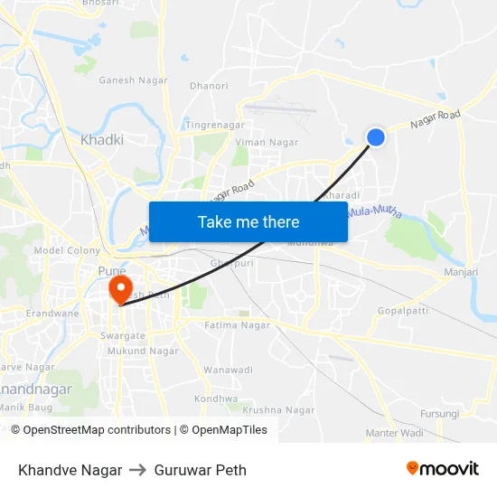 खांडवे नगर to गुरुवार पेठ map