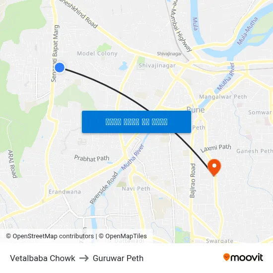 Vetalbaba Chowk to Guruwar Peth map