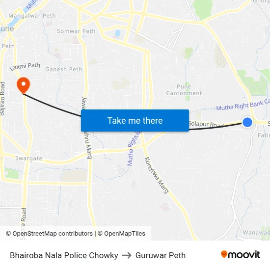 Bhairoba Nala Police Chowky to Guruwar Peth map