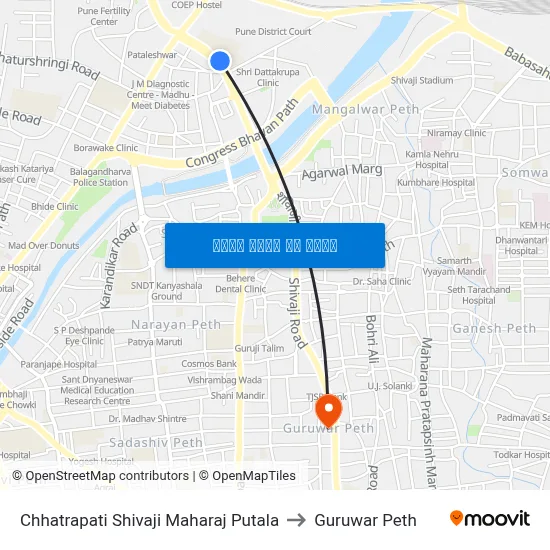 छत्रपति शिवाजी महाराज पुतळा to गुरुवार पेठ map