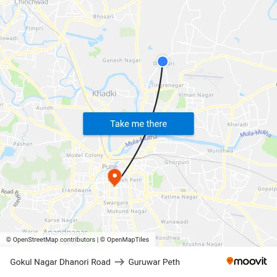 गोकुल नगर धानोरी रोड to गुरुवार पेठ map