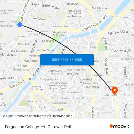 फर्ग्युसन कॉलेज to गुरुवार पेठ map