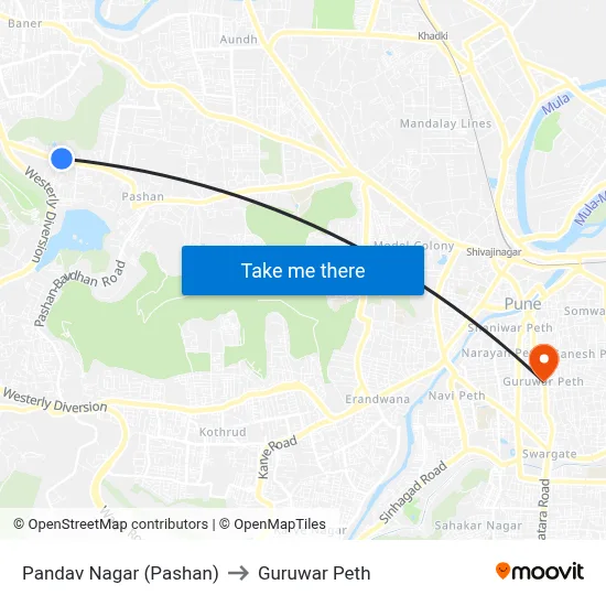 पांडव नगर (पाषाण) to गुरुवार पेठ map