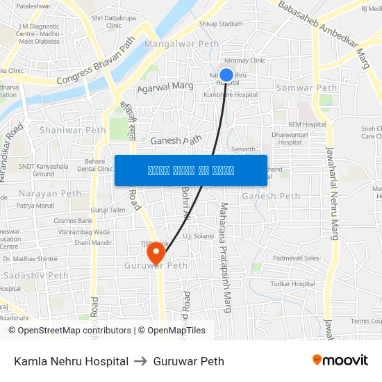 कमला नेहरू हॉस्पिटल to गुरुवार पेठ map