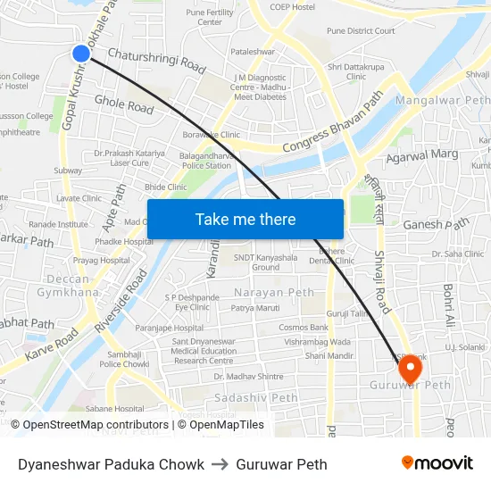 Dyaneshwar Paduka Chowk to Guruwar Peth map