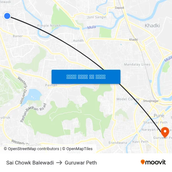 साई चौक बालेवाडी to गुरुवार पेठ map