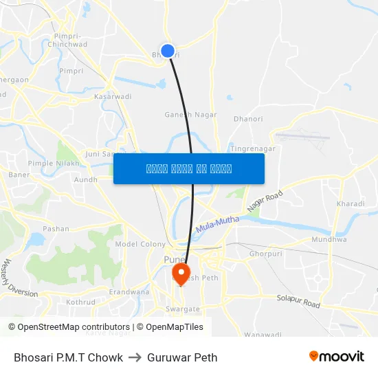 Bhosari P.M.T Chowk to Guruwar Peth map