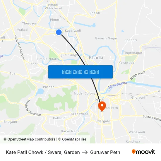 काटे पाटिल चौक / स्वराज गार्डन to गुरुवार पेठ map