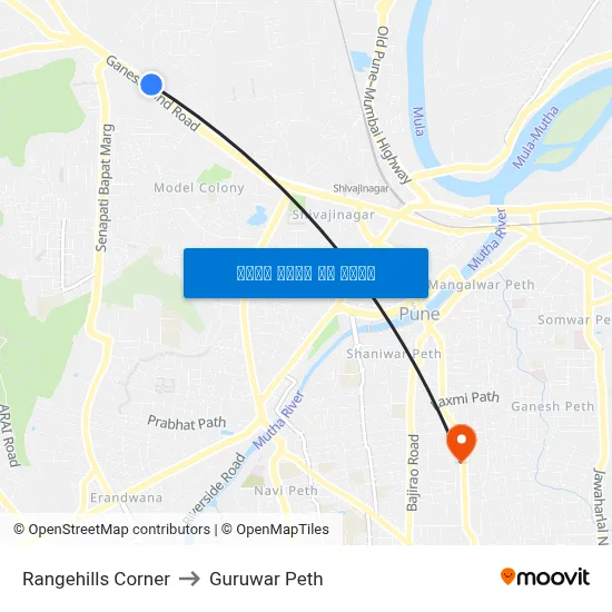 रेंजहिल्स कॉर्नर to गुरुवार पेठ map