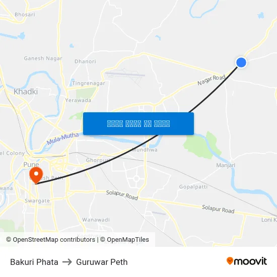 Bakori Phata to गुरुवार पेठ map
