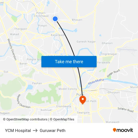 YCM Hospital to Guruwar Peth map