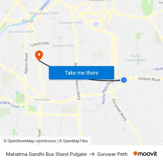 Mahatma Gandhi Bus Stand Pulgate to Guruwar Peth map