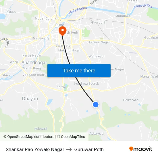 शंकर राव येवले नगर to गुरुवार पेठ map