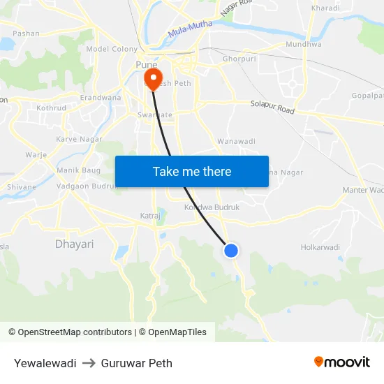 Yewalewadi to Guruwar Peth map
