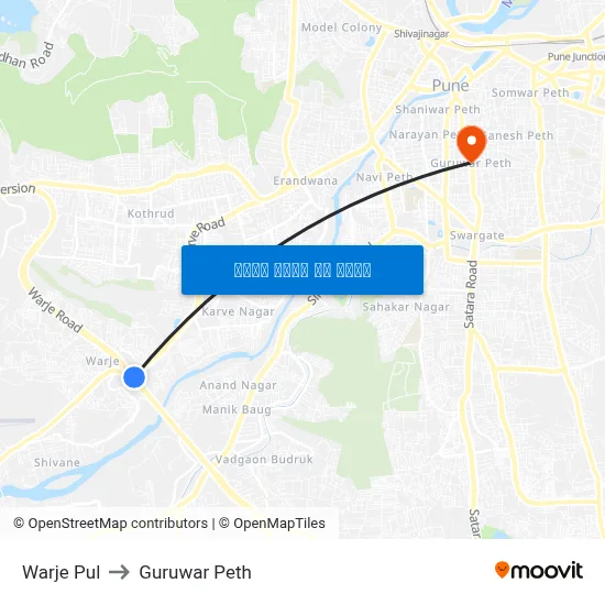 Warje Pul to Guruwar Peth map