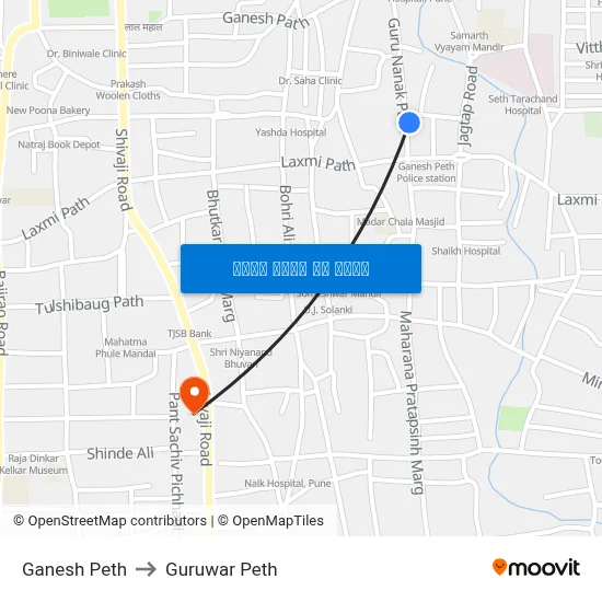 गणेश पेठ to गुरुवार पेठ map