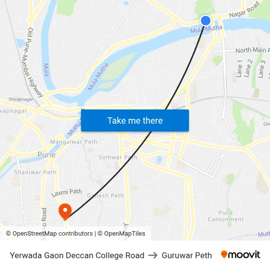 येरवाडा गाँव डेक्कन कॉलेज रोड to गुरुवार पेठ map