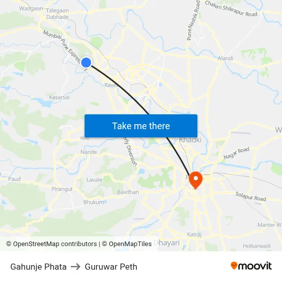 गहुंजे फाटा to गुरुवार पेठ map