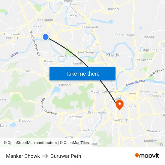 मानकर चौक to गुरुवार पेठ map