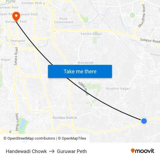 हंडेवाडी चौक to गुरुवार पेठ map