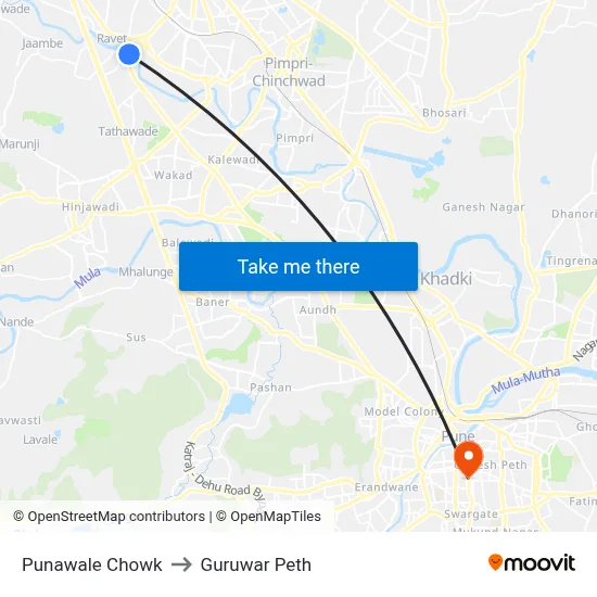 Punawale Chowk to गुरुवार पेठ map