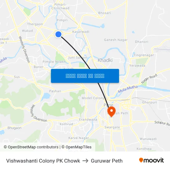 विश्वशांति कॉलोनी पीके चौक to गुरुवार पेठ map