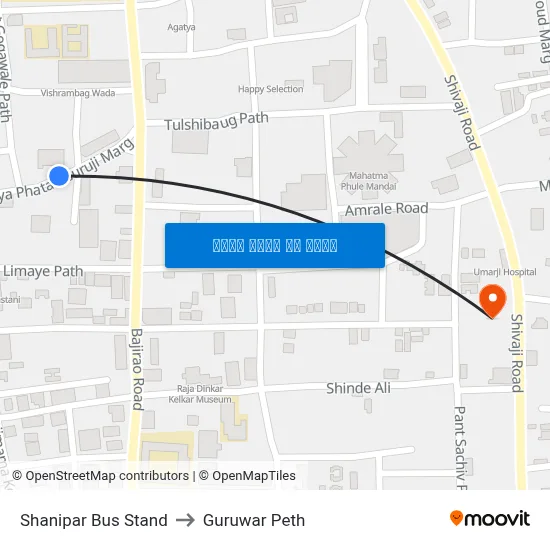 शनिपार बस स्टैंड to गुरुवार पेठ map