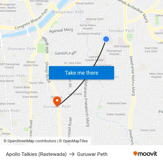 Apollo Talkies (Rastewada) to Guruwar Peth map